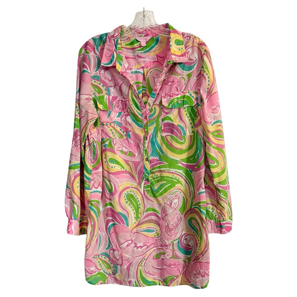 Lilly Pulitzer Captiva Tunic Swim Coverup Flamingo Print Size Large